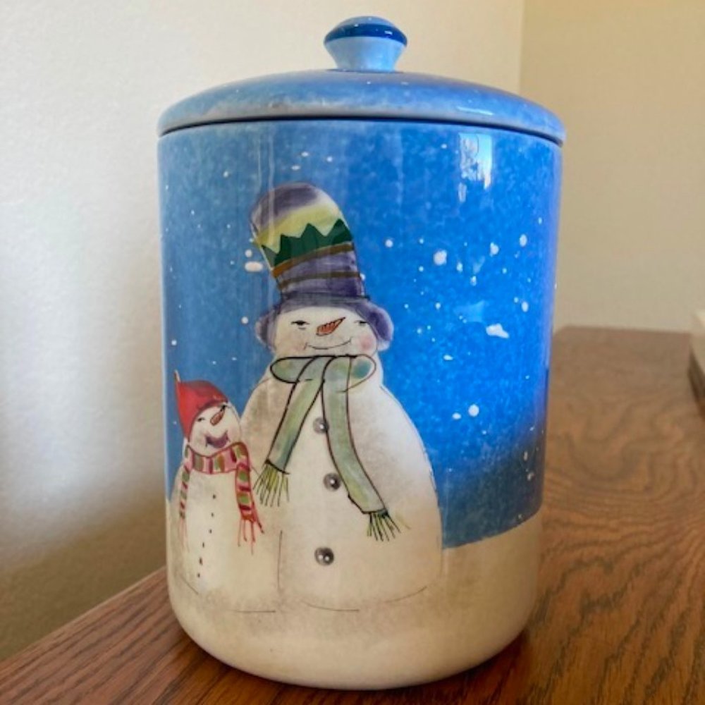 Cookie Jar Snowmen Scene NEW